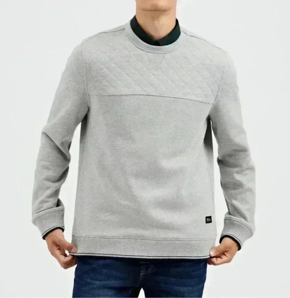 Ben Sherman QUILTED FLEECE CREWNECK SWEATSHIRT - GREY HEATHER
